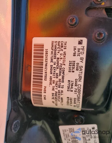 1996 Saturn Sl1 из США, поврежденный, VIN 1G8ZH5282TZ134390